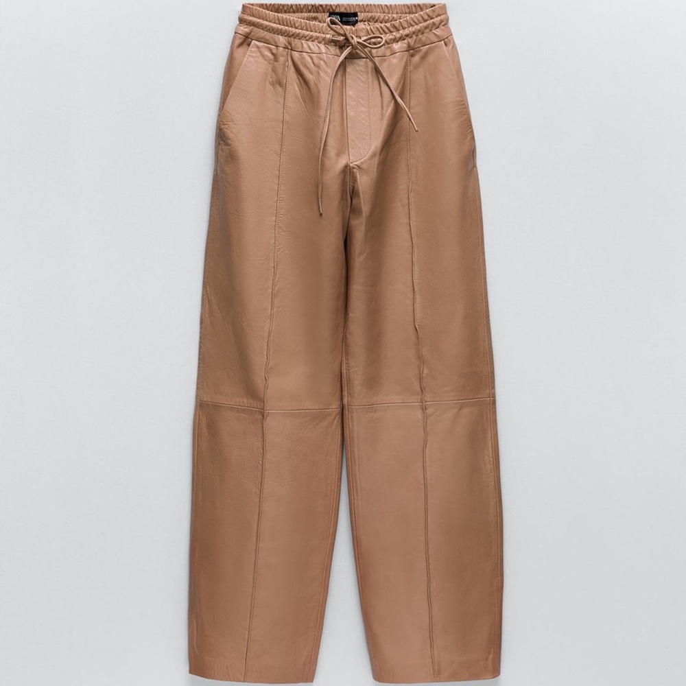 Zara wide leg leather pant champagne sz small NWT
